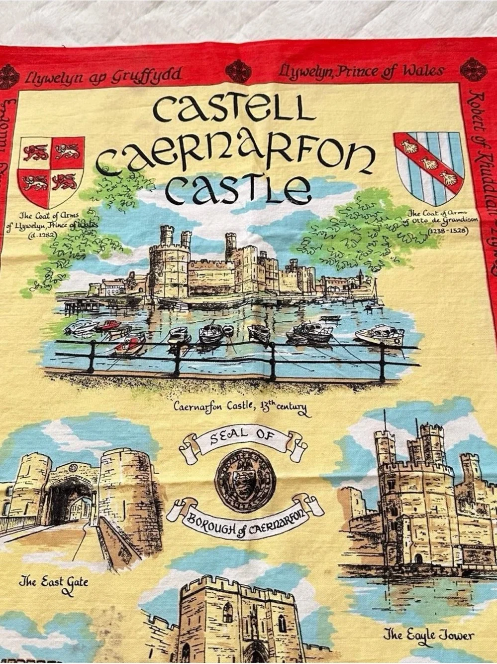 Vintage Castell Caernarfon Castle Red Tea Towel tapestry banner wall hang